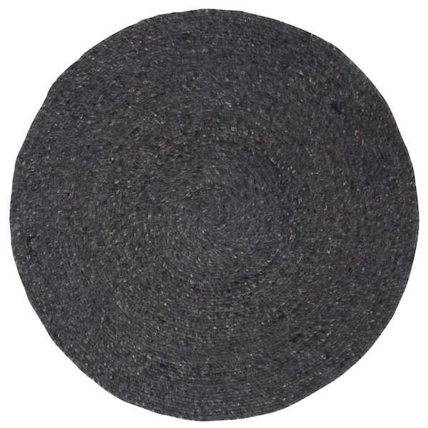 Braided Black 6 ft. x 6 ft. Round Solid Area Rug