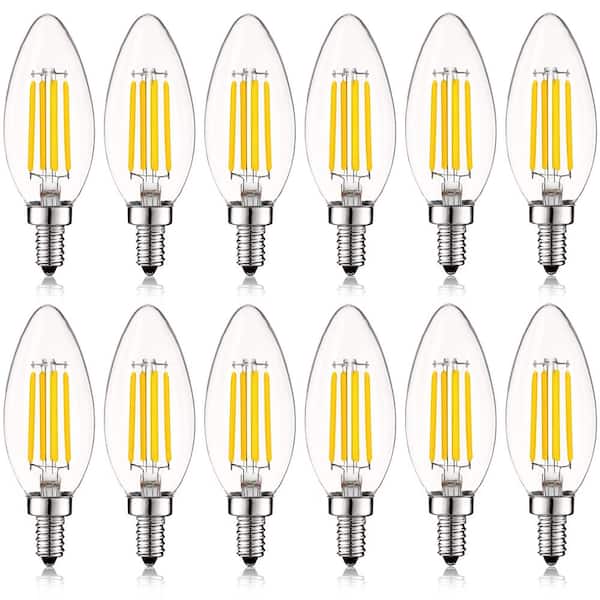 60-Watt Equivalent B10 Dimmable LED Light Bulbs Clear Glass Filament 3000K Soft White (12-Pack)