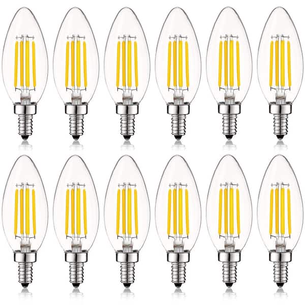 LUXRITE 60-Watt Equivalent B10 Dimmable LED Light Bulbs Clear Glass Filament 3000K Soft White (12-Pack)