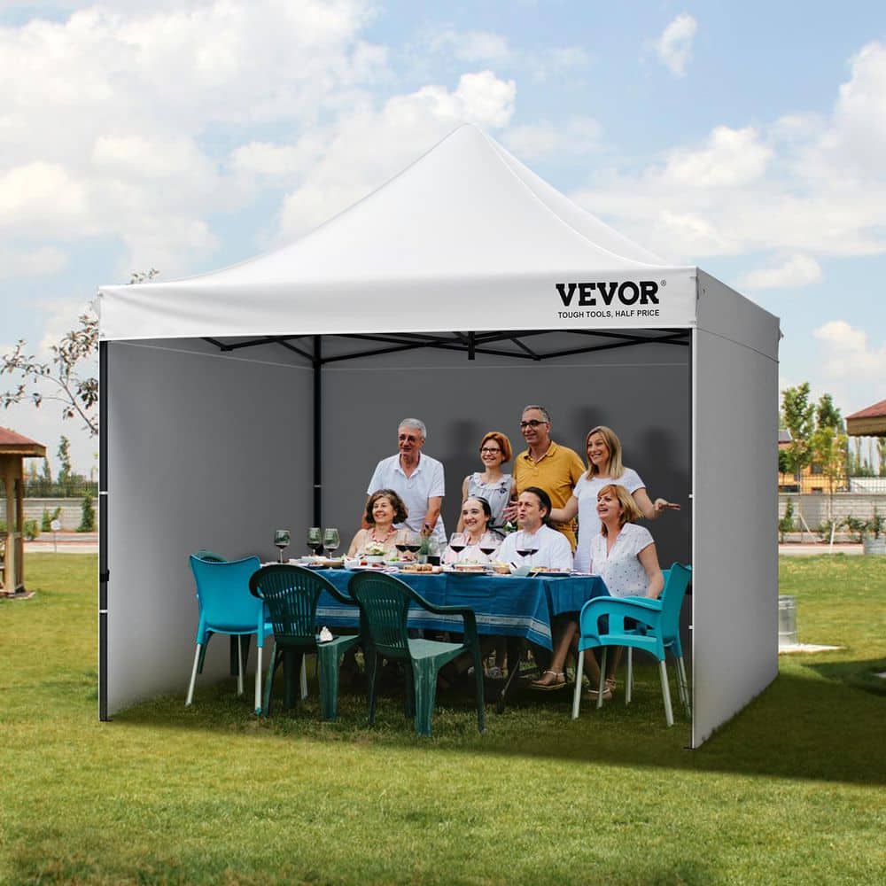 White 10x10ft Pop-Up Canopy Tent with Sidewalls and Bag