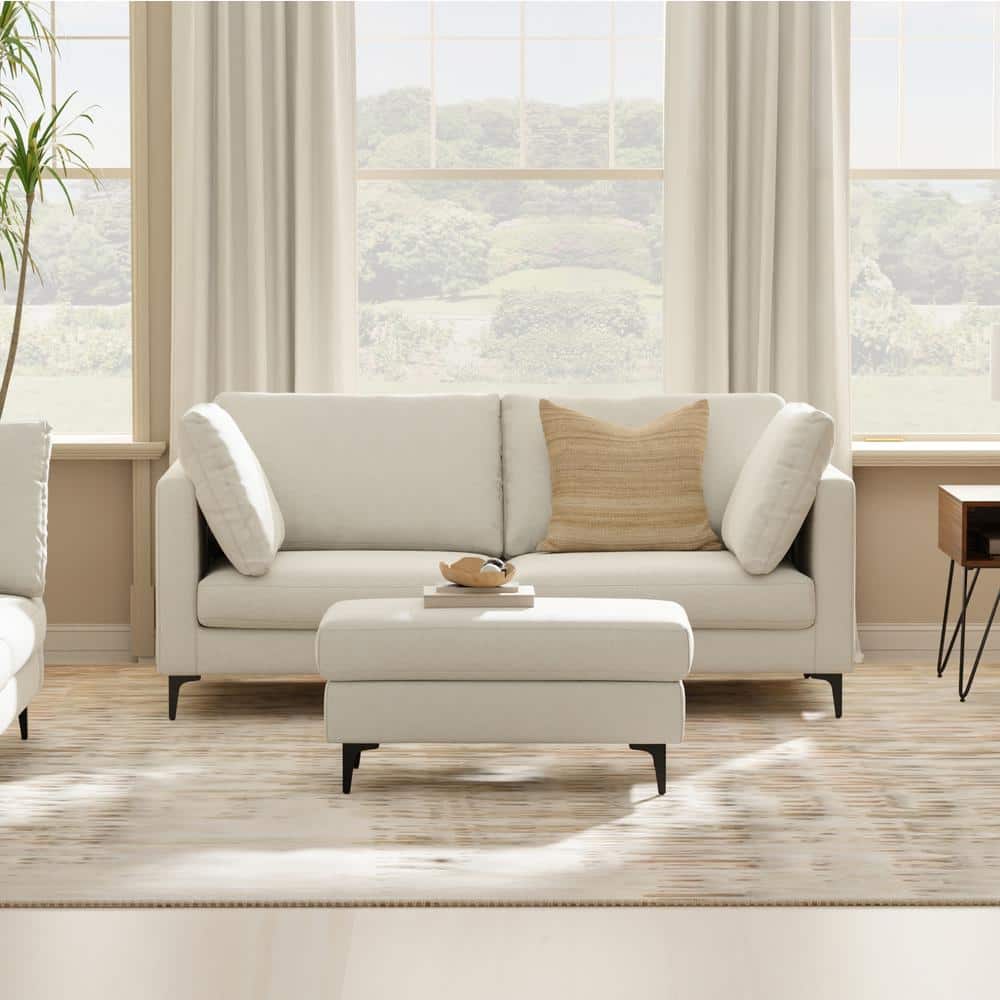 Ava 76-inch Cream Fabric Sofa and Ottoman Set