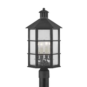 Lake County 11.5 in. 4-Light French Iron, Clear Seeded Post