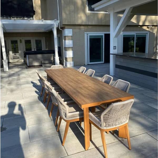 11-Piece Aluminum Outdoor Dining Set Teak Patio Furniture Set Wicker Table and Chairs with Cushions