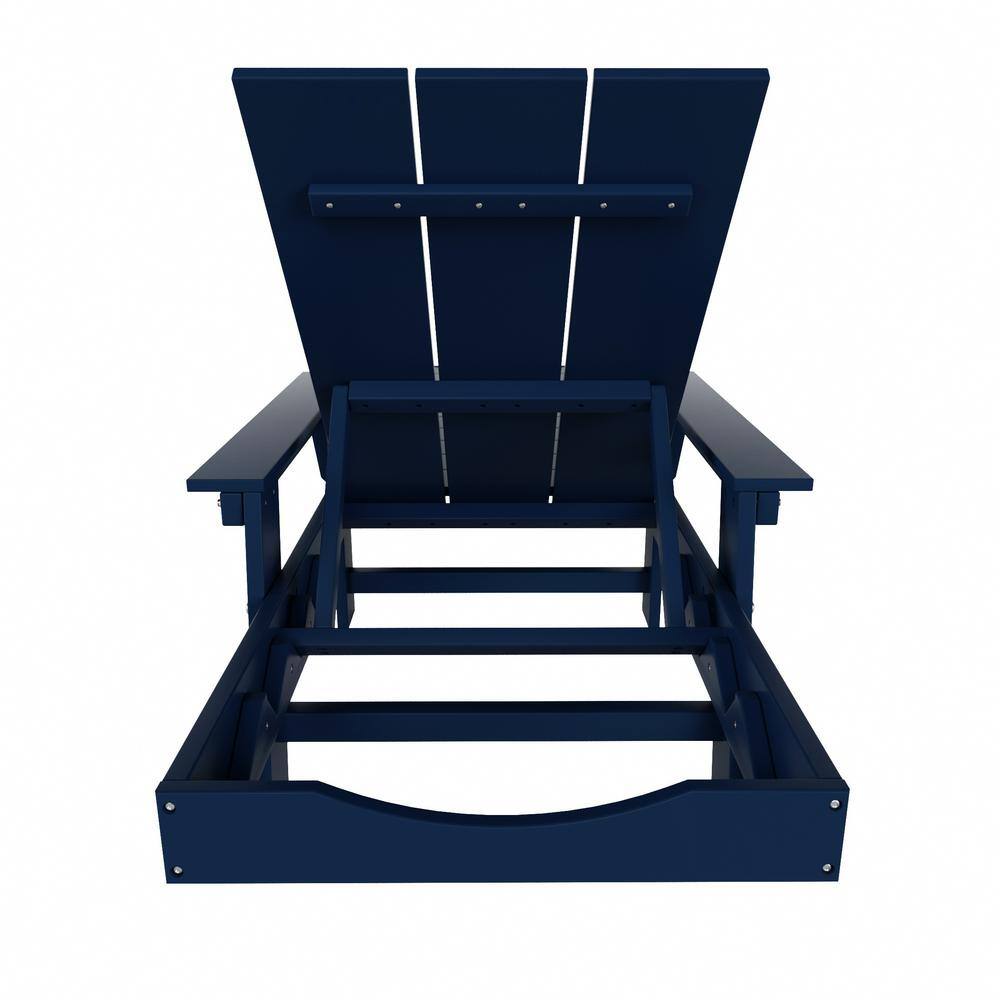 Navy Blue Eco-Friendly Adjustable Outdoor Chaise Lounge with Arms and Wheels