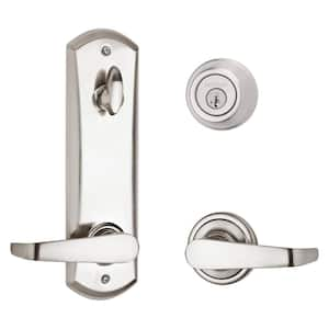 Kingston Satin Nickel Round Entry Lever Door Handleset Reversible Featuring SmartKey Security