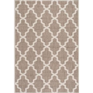 Gina Moroccan Trellis Taupe 6 ft. x 9 ft. Indoor/Outdoor Patio Area Rug