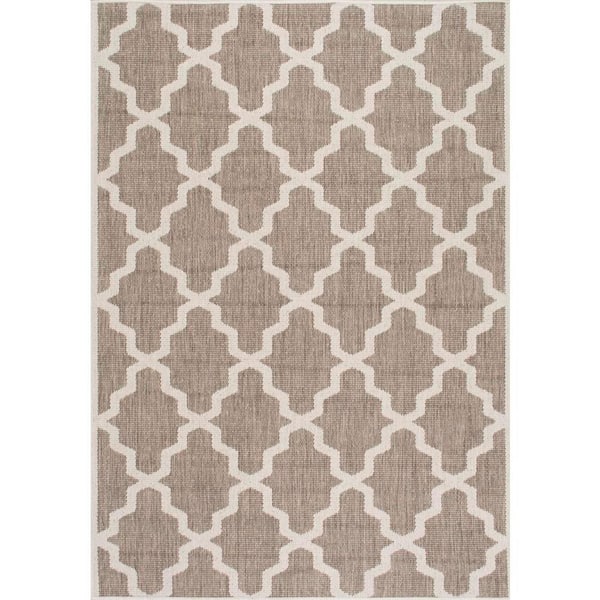 nuLOOM Gina Moroccan Trellis Taupe 5 ft. x 8 ft. Indoor/Outdoor Patio Area Rug