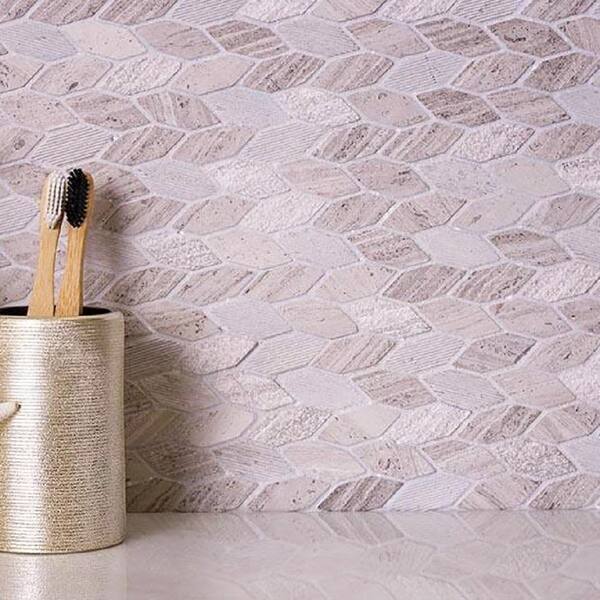 Apollo Tile Beige 11.8 in. x 12 in. Leaf Polished and Etched