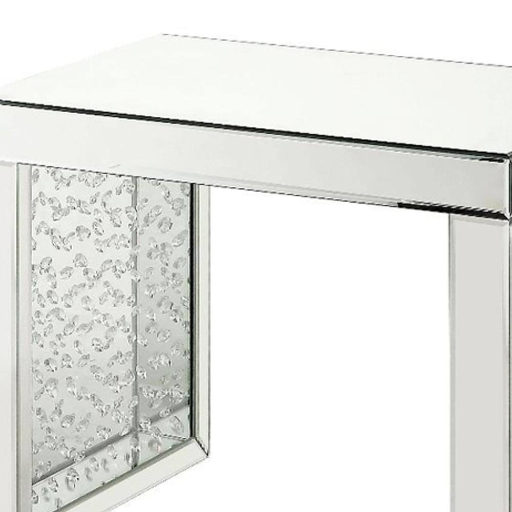 Nysa Glam Mirrored & Wood Accent Table with Faux Crystals