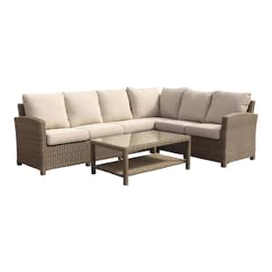 Capri 5-Piece Aluminum Sectional Set with Armless Middle Extension with Cream Cushions