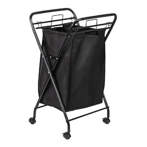Black 33 in. H x 19.25 in. W x 17.38 in. D Canvas Modern Rectangle Rolling Laundry Room Hamper with Velcro Fasteners