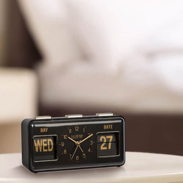 La Crosse Clock Daily Flip Black Tabletop Alarm Clock with