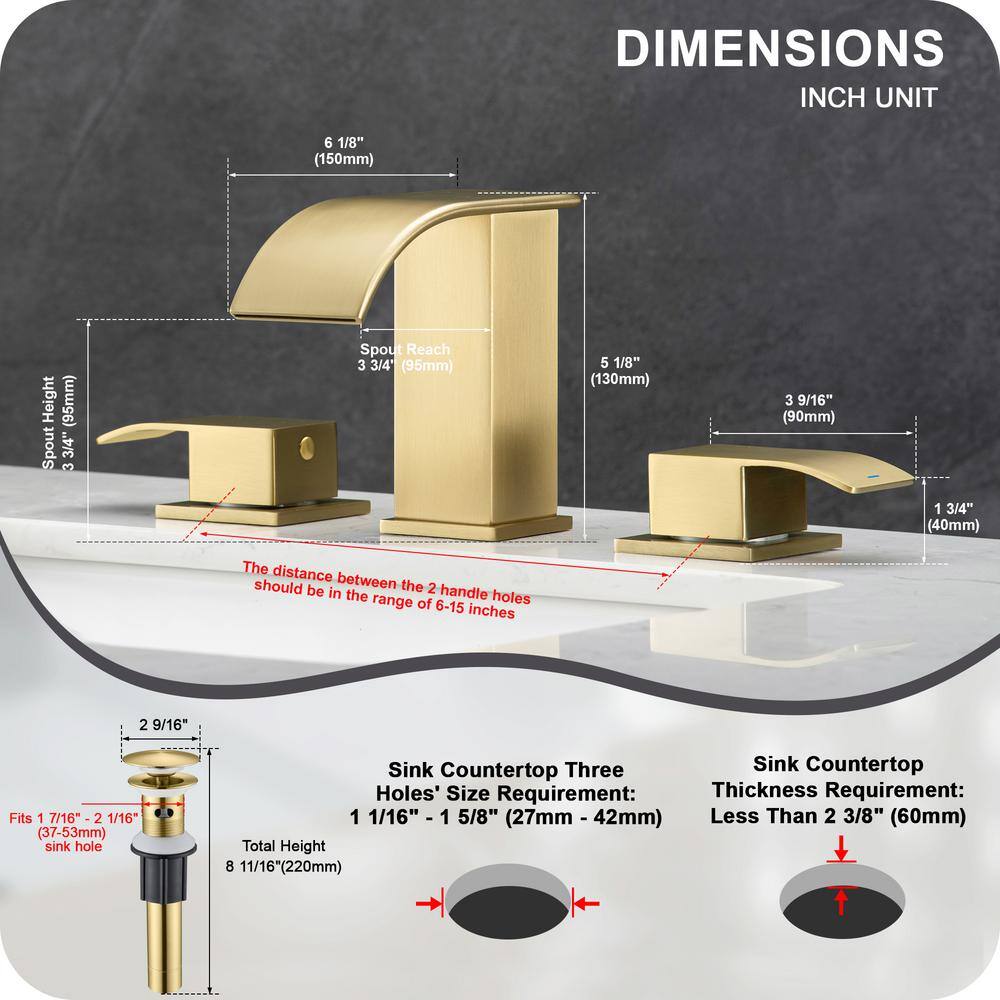 Brushed Gold Double Handle Widespread Bathroom Faucet