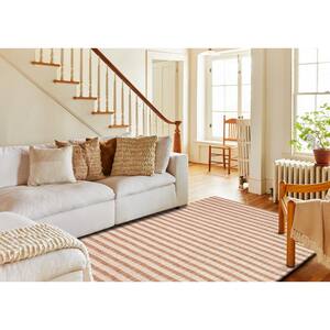 Coral 5 ft. x 8 ft. Rectangle Striped Panipat Cotton, Jute Area Rug
