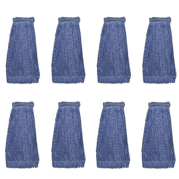 BISON LIFE Blue, Washable Mop Head Replacement, Heavy-Duty Wet Multi-Surface Mop Refill, Cotton Looped End String (8-Pack)