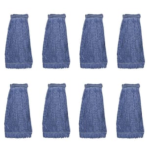 Blue, Washable Mop Head Replacement, Heavy-Duty Wet Multi-Surface Mop Refill, Cotton Looped End String (8-Pack)