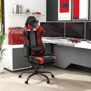 Nyomi Red Polyvinyl Gaming Chair with Adjustable Footrest and Headpillow