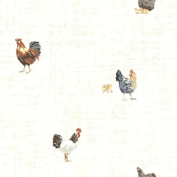 Chesapeake Lisle Cream Roosters & Script Cream Paper Strippable Roll (Covers 56.4 sq. ft.)