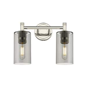 Crown Point 13.88 in. 2-Light Polished Nickel Vanity Light with Glass Shade