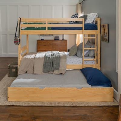 Solid Wood Twin over Twin Bunk Bed + Storage/Trundle Bed - Natural