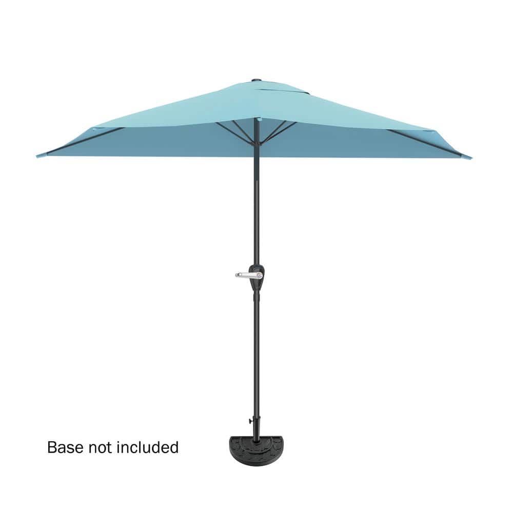 Blue Steel Half Round Patio Umbrella with Easy Crank