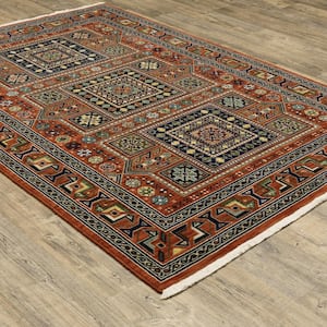 Lillian Red/Multi-Colored 2 ft. x 6 ft. Oriental Geometric Wool/Nylon Blend Fringed-Edge Indoor Runner Area Rug