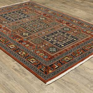 Lillian Red/Multi-Colored 10 ft. x 13 ft. Oriental Geometric Wool/Nylon Blend Fringed-Edge Indoor Area Rug