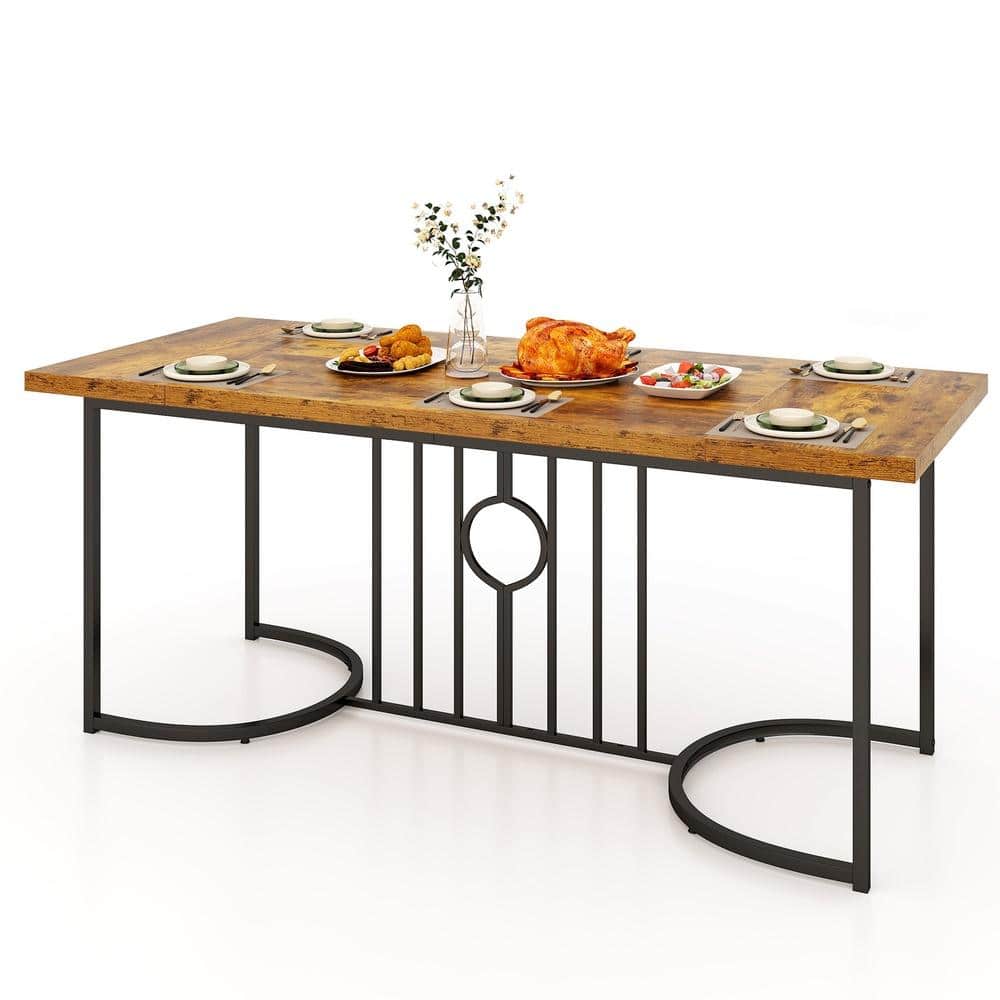 Mdf Rectangular Dining Table 71 in Seats 6-8, Modern Heavy-Duty Metal Frame, Kitchen & Dining Room
