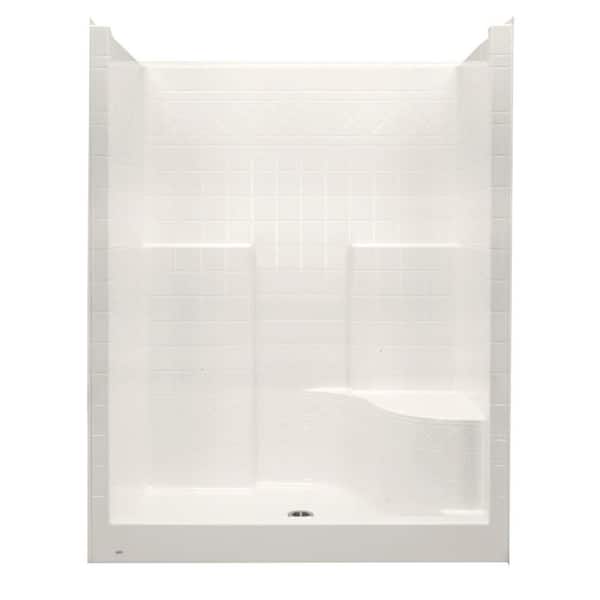 Aquatic Everyday 60 in. x 36 in. x 79 in. 1-Piece Shower Stall with Right Seat and Center Drain in Bone