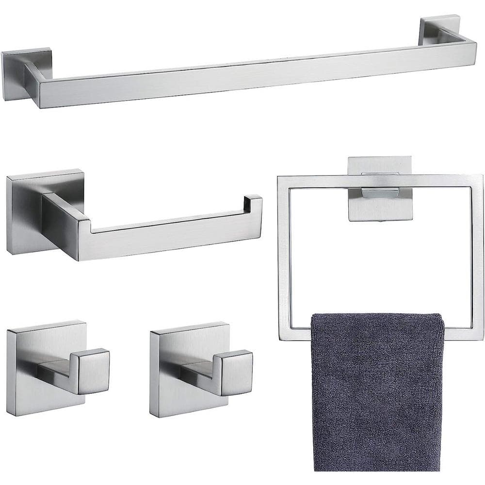 23.6 in. Wall Mounted Towel Bar Stainless Steel Bathroom Hardware Set in Br