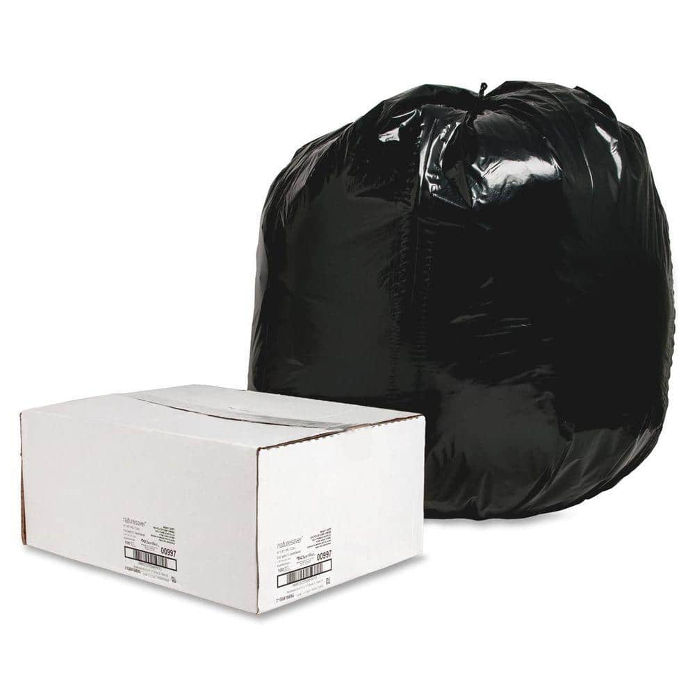 Heavy Duty Black Recycled Plastic Trash Bags, 56 Gallon
