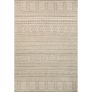 Abbey Tribal Striped Light Gray 4 ft. x 6 ft. Indoor/Outdoor Area Rug
