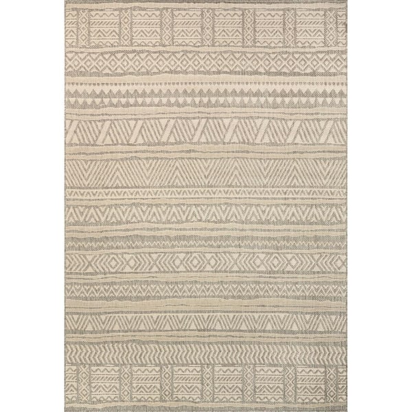 nuLOOM Abbey Tribal Striped Light Gray 8 ft. x 10 ft. Indoor/Outdoor Area Rug