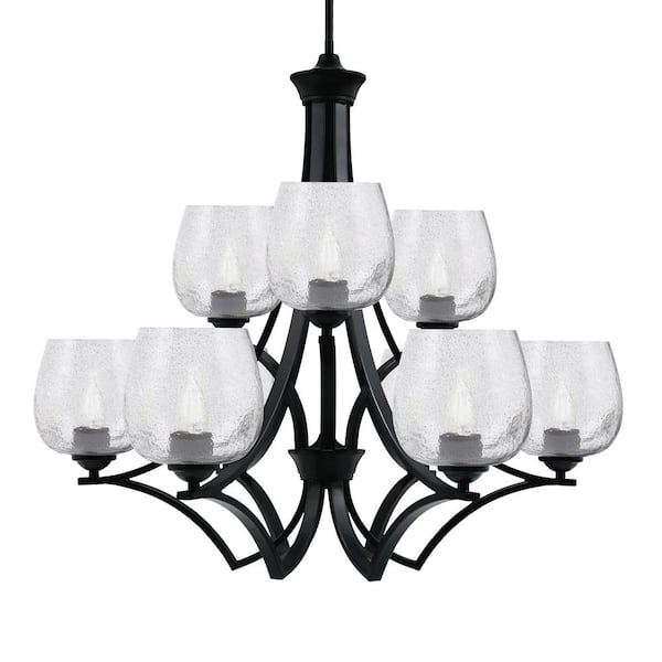 Unbranded Clevelend 9-Light Matte Black Chandelier, Round Chandelier with 6 in. Smoke Bubble Glass Shades, No bulbs included