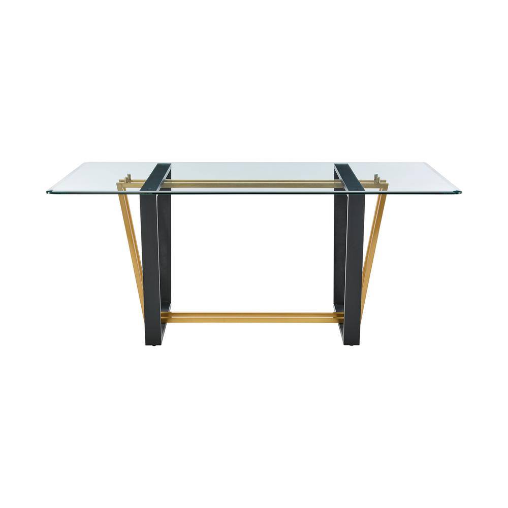 Kai 72" Rectangular Glass Dining Table with Black and Gold Base