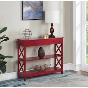 Oxford 39.5 in Cranberry Red 31.5 in. Rectangle Wood Console Table with 1 Drawer and Shelves