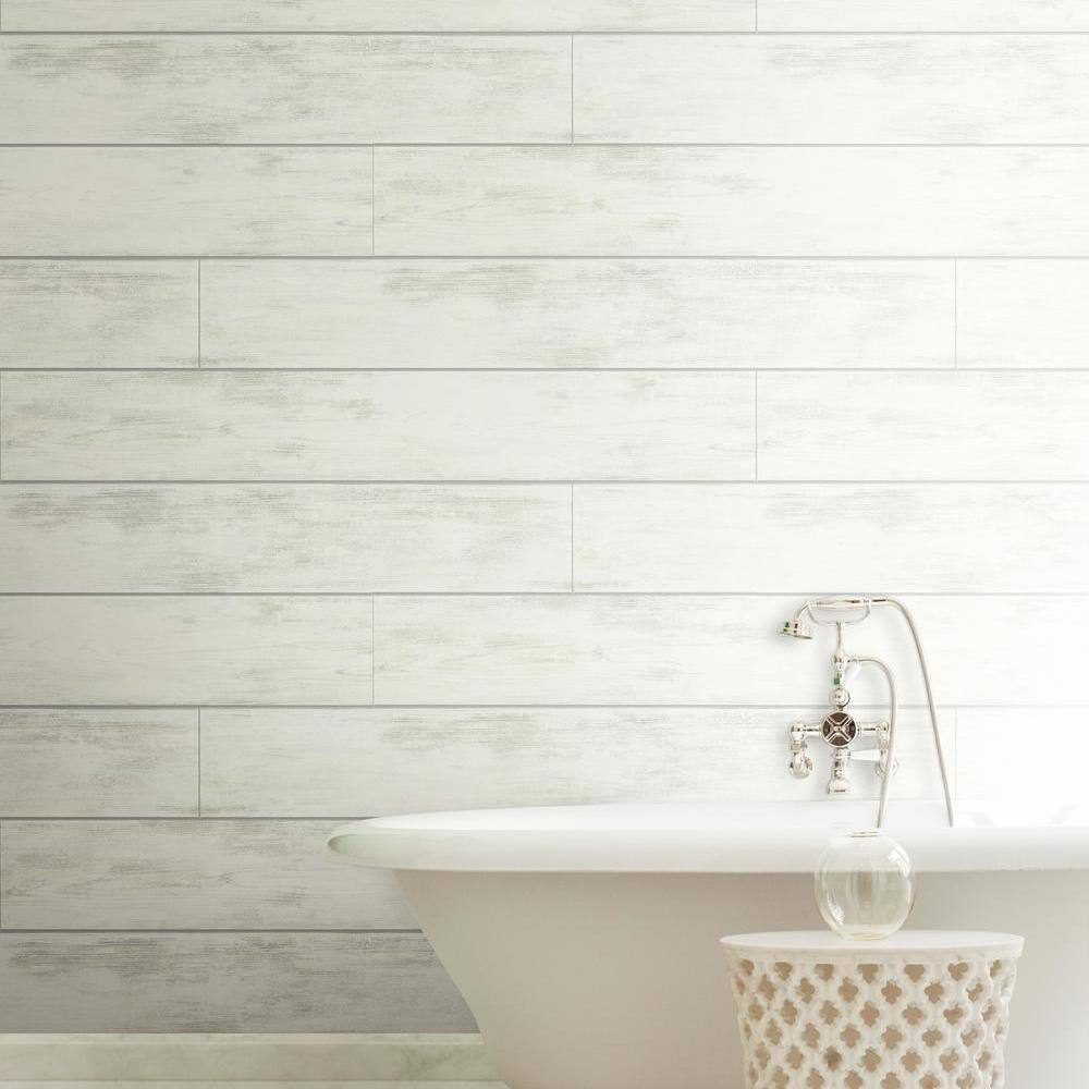 White Embossed Woodgrain Shiplap Wallpaper