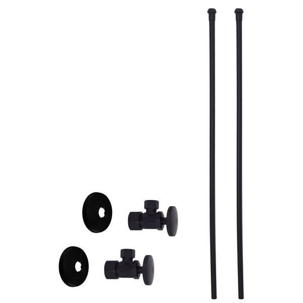 Westbrass 5/8 in. x 3/8 in. OD x 20 in. Bullnose Faucet Supply Line Kit with Round Handle Angle Shut Off Valve, Matte Black