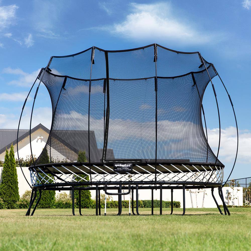 Springfree 8' x 13' Black Oval Springless Trampoline with Enclosure