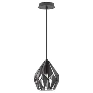 Carlton 3 7.25 in. W x 72 in. H 1-Light Matte Black/Silver Pendant Light with Metal Shade