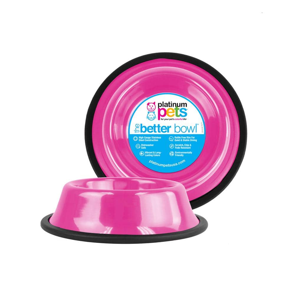 Platinum Pets Non-Embossed Non-Tip Stainless Steel Cat/Dog Bowl, Bubble Gum Pink-NEB32PNK - The ...