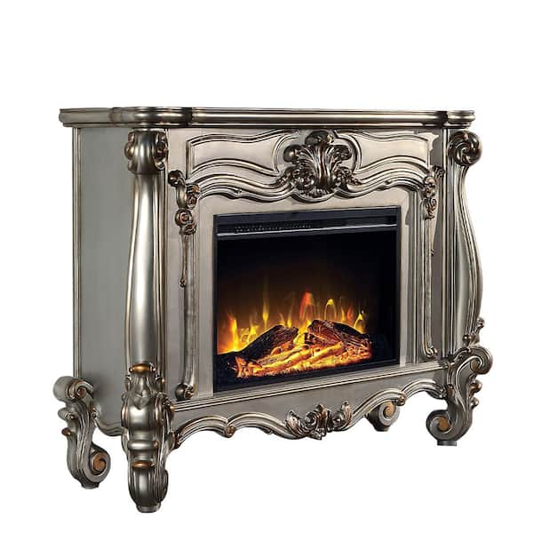 Acme Furniture Versailles 47 in. Freestanding Wooden Electric Fireplace in Antique Platinum