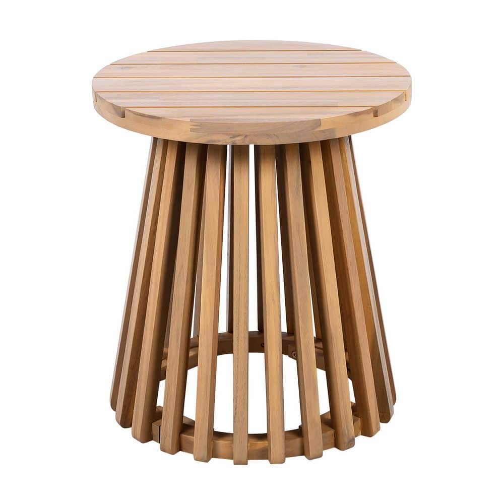 Outdoor Acacia Wood Patio Side Table, Round Coffee Table for Backyard, Lawn, Balcony, Light Teak price history on PriceWatchPro