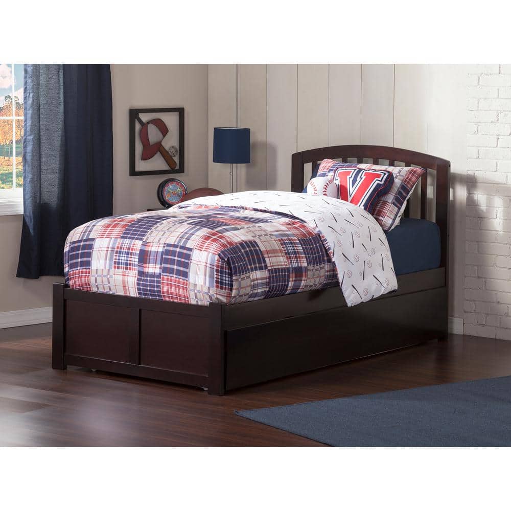Espresso Twin XL Wood Platform Bed with Trundle and Slats
