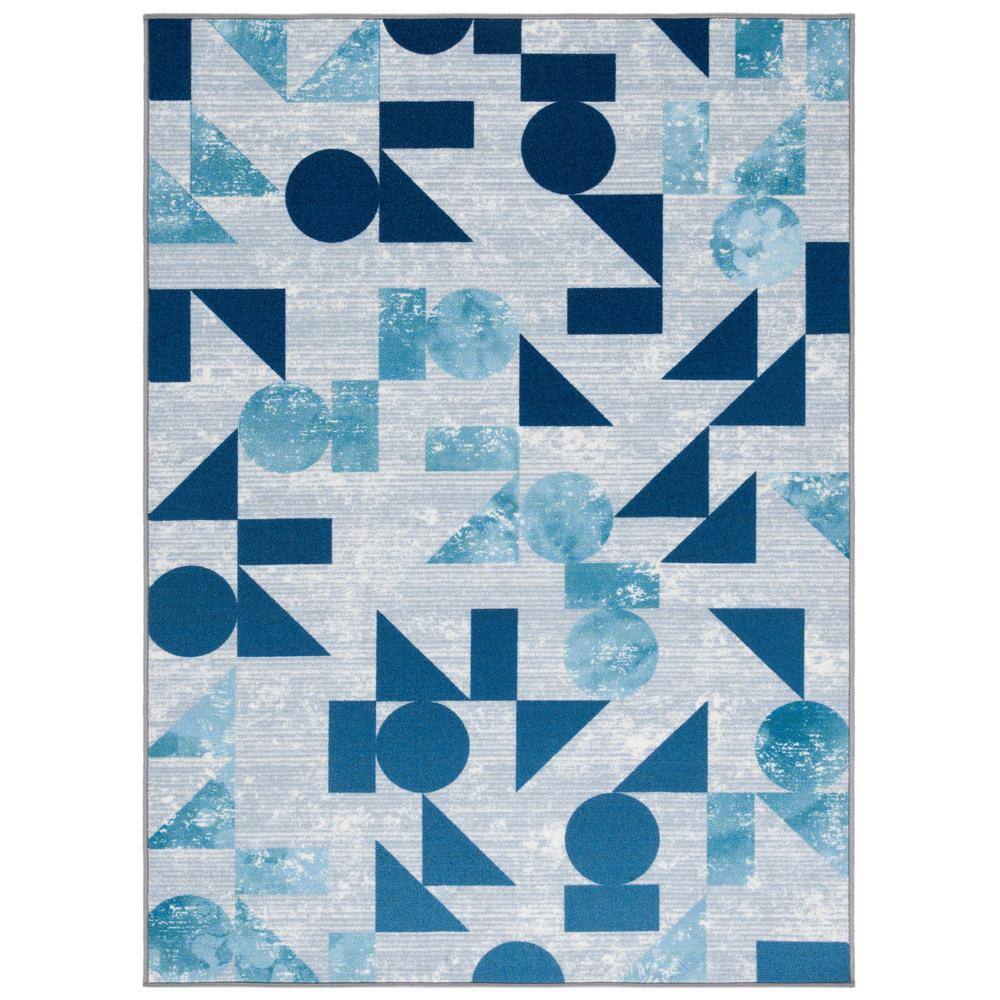 Blue Geometric Shapes Kids Playhouse Rug 5'5" x 7'7"