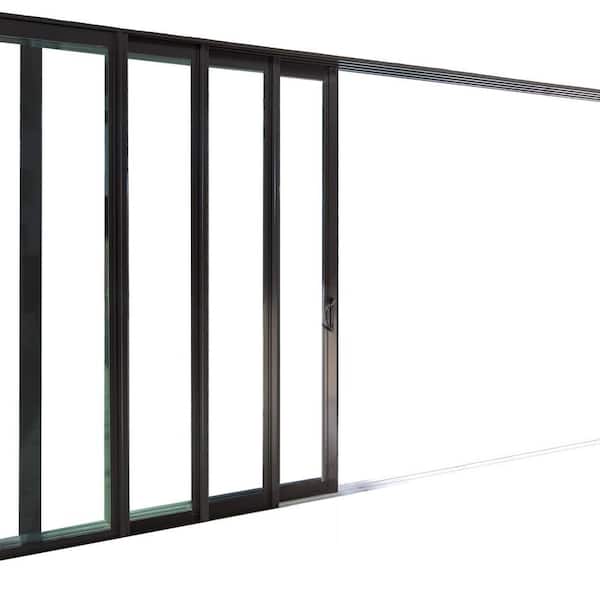 Unbranded 144 in. x 80 in. Right Slide Double Paned Glass Black Finish Multi-Slide Double Prehung Patio Door w/ Aluminum Frame