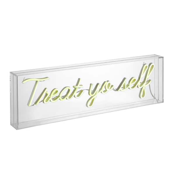 Treat You Self 6 in. Yellow Contemporary Glam Acrylic Box USB Operated LED Neon Lamp