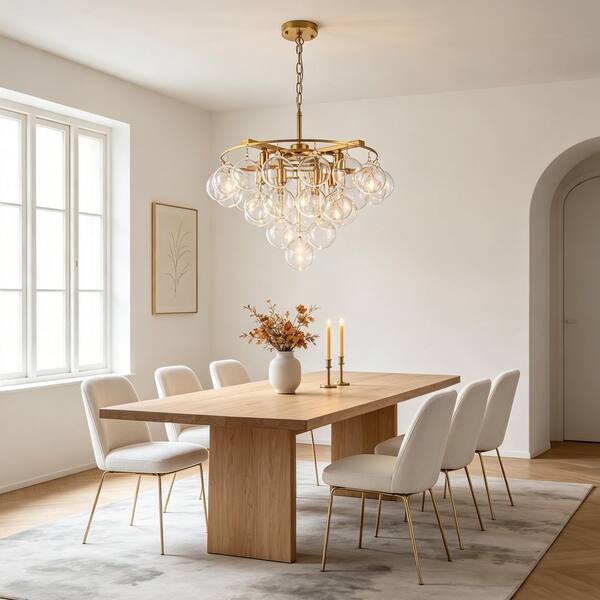 TinHon Modern Gold 8-Light Bubble Chandelier, Glass Globe Pendant