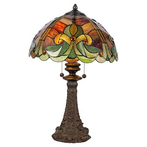 23.5 in. Tall Topiaza Antique Bronze Finish Handmade Genuine Stained Glass Shade Table Lamp