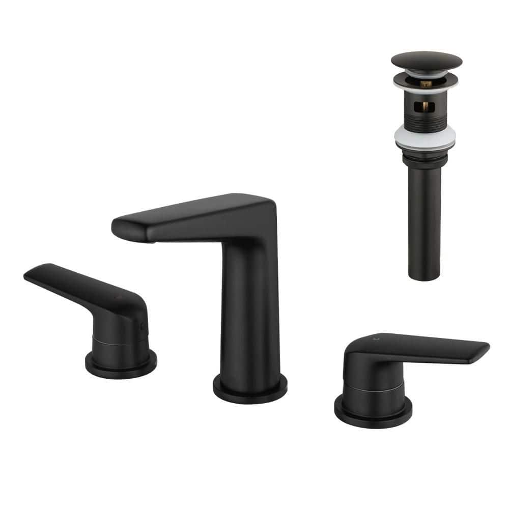 8 in. Widespread Double Handle Bathroom Faucet with Pop-Up Drain Assembly Brass 3 Hole Vanity Sink Taps in Matte Black price history on PriceWatchPro
